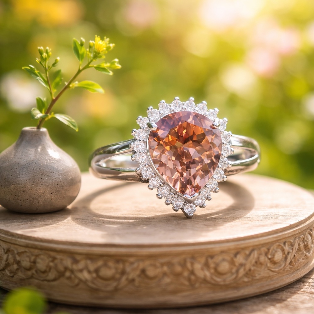 New Color Change Diaspore Ring, Sterling Silver, White Sapphire Halo